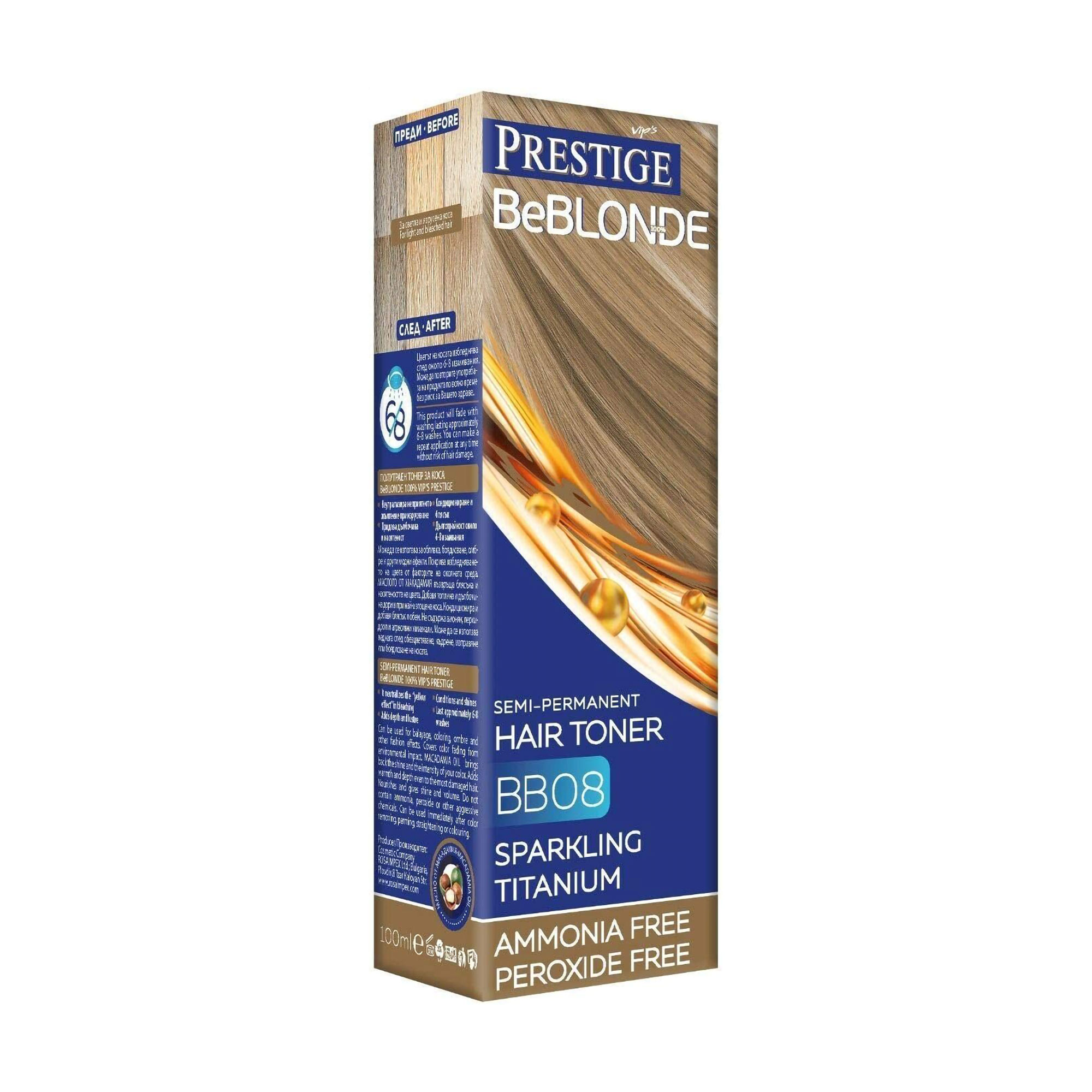 Уцінка! Безаміачний відтіночний бальзам для волосся Vip's Prestige BeBlond Semi-Permanent Hair Toner BB08 Sparkling Titanium, 100 мл